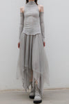marc le bihan off shoulder long sleeve top 26958 E23 gray